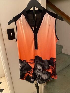 PerSeption Concept Cora Ombre Tank with Black Floral Hem sleeveless size small